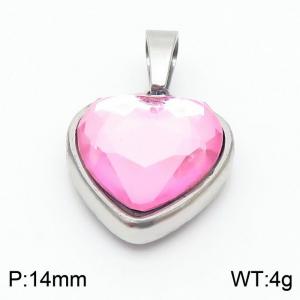 Stainless Steel Pink Glass Silver Heart Pendant - KP119924-Z