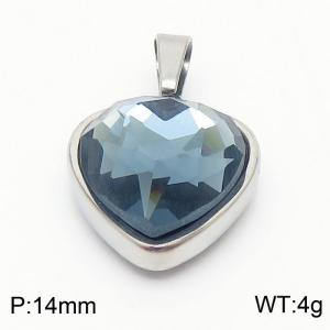 Stainless Steel Blue Glass Silver Heart Pendant - KP119926-Z