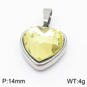 Stainless Steel Yellow Glass Silver Heart Pendant - KP119928-Z