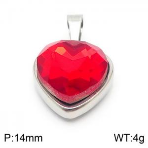 Stainless Steel Red Glass Silver Heart Pendant - KP119930-Z
