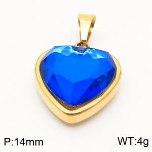 Stainless Steel Blue Glass Gold Plated Heart Pendant - KP119933-Z