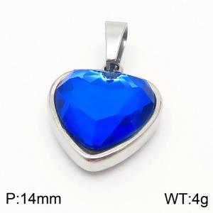 Stainless Steel Blue Glass Silver Heart Pendant - KP119934-Z