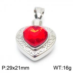 Stainless Steel Red Glass Silver Heart Pendant - KP119936-Z