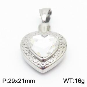 Stainless Steel Glass Silver Heart Pendant - KP119938-Z
