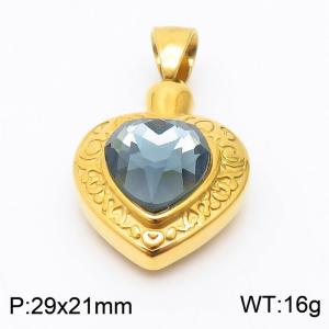 Stainless Steel Blue Glass Gold Plated Heart Pendant - KP119939-Z