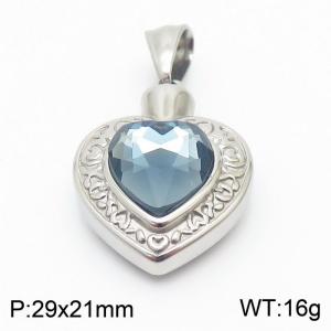 Stainless Steel Blue Glass Silver Heart Pendant - KP119940-Z