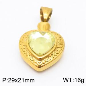 Stainless Steel Yellow Glass Gold Plated Heart Pendant - KP119941-Z