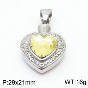 Stainless Steel Yellow Glass Silver Heart Pendant - KP119942-Z