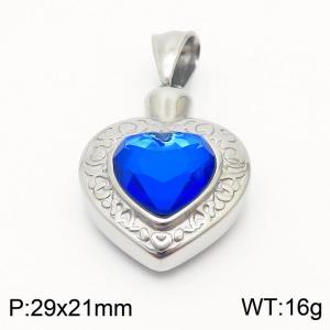 Stainless Steel Blue Glass Silver Heart Pendant - KP119944-Z