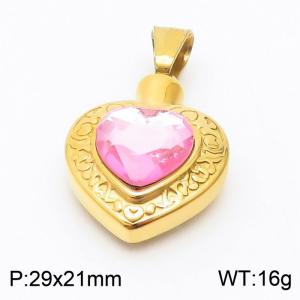 Stainless Steel Pink Glass Gold Plated Heart Pendant - KP119945-Z