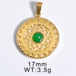 Stylish French style stainless steel round pendant with gilt and inlaid stone - KP119961-WGYC