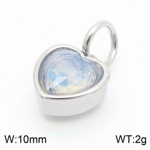 10mm Width White Heart Pendant Charm Pendant Women Stainless Steel Silver Color - KP130443-LK