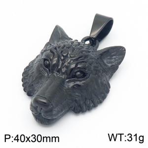 Vintage Stainless Steel Wolf Head Shape Pendant Animal Fashion Jewelry Black Plating - KP130891-KJX