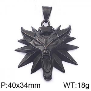 Black electroplating Pendant Necklace Animal Stainless Steel Wolf Head Necklace - KP59903-K