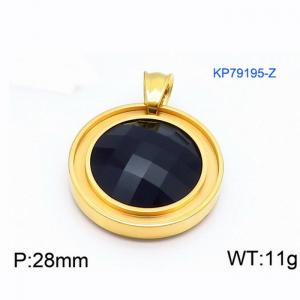 European and American fashion stainless steel circular front inlaid with black gemstone jewelry temperament gold pendant - KP79195-Z
