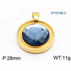 European and American fashion stainless steel circular front inlaid with dark blue gemstone jewelry temperament gold pendant - KP79198-Z
