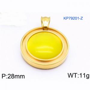 European and American fashion stainless steel circular front with yellow natural gemstone jewelry charm gold pendant - KP79201-Z