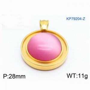 Women Gold-Plated Stainless Steel Round Pendant with Pink Shell Charm - KP79204-Z
