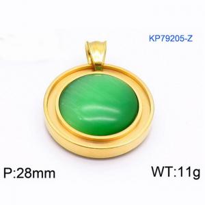 Women Gold-Plated Stainless Steel Round Pendant with Cyan Shell Charm - KP79205-Z