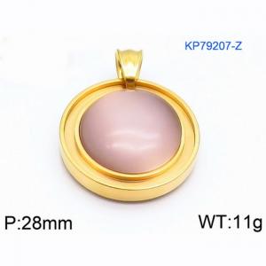 Women Gold-Plated Stainless Steel Round Pendant with Flesh Color Shell Charm - KP79207-Z