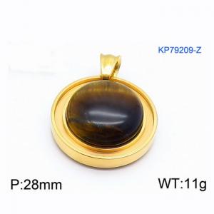 Women Gold-Plated Stainless Steel Round Pendant with Brown Shell Charm - KP79209-Z