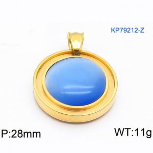 Women Gold-Plated Stainless Steel Round Pendant with Sky Blue Shell Charm - KP79212-Z