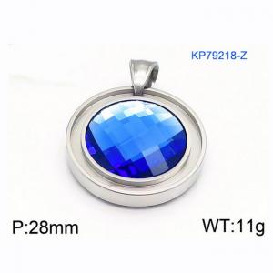Women Stainless Steel Round Pendant with Blue Zircon Charm - KP79218-Z