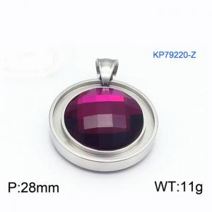 Women Stainless Steel Round Pendant with Purple Zircon Charm - KP79220-Z