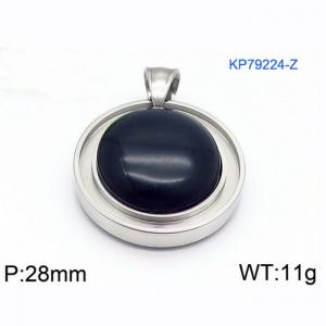 Women Stainless Steel Round Pendant with Black Shell Charm - KP79224-Z
