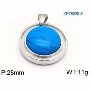 Women Stainless Steel Round Pendant with Cracked Blue Shell Charm - KP79228-Z