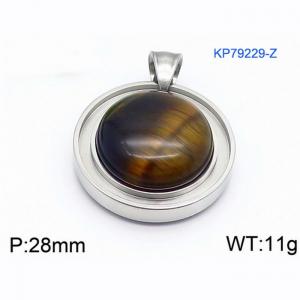 Women Stainless Steel Round Pendant with Brown Shell Charm - KP79229-Z