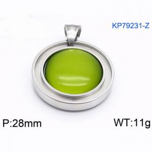 Women Stainless Steel Round Pendant with Green Shell Charm - KP79231-Z