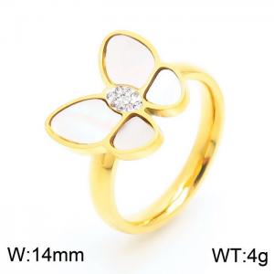 Women Gold Plated Stainless Steel Ring with Clay CZ&Shell Comic Butterfly Pattern Charm - KR104019-GC