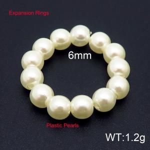 6mm White Color Plastic Pearl Round Bands Expansion Ring Resilient Adjustable Size - KR104370-Z