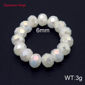 6mm White Color Beads Expansion Ring Resilient Adjustable Size - KR104372-Z