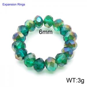 Hand make simple plastic bead green mixed color classic expansion ring - KR104390-Z