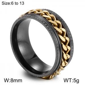 8mm Rotatable Ring Men Stainless Steel Spinner Chain Party Jewelry Gold Black Color - KR104667-WGJZ