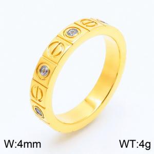 4mm Wide Gold Plated Cubic Zirconia Ring Stainless Steel Jewelry For Men And Women - KR105427-GC