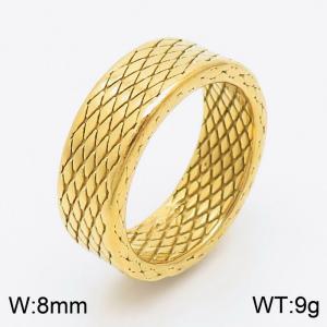 8mm Gold  Color Stainless Steel 304 Ring Men New In Trendy diamond pattern - KR105817-KFC