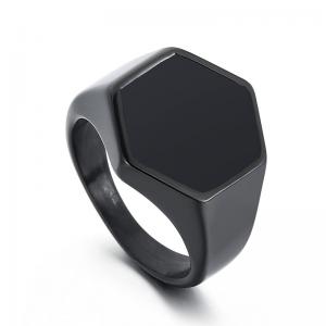 Black Color Stainless Steel Classic Black Enamel Signet Ring - KR105857-KFC