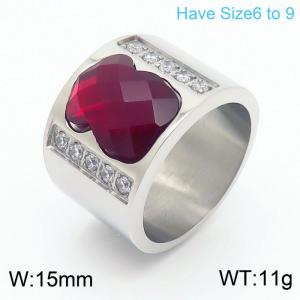 European and American fashion stainless steel women's diamond encrusted wide face tous ring - KR107814-K