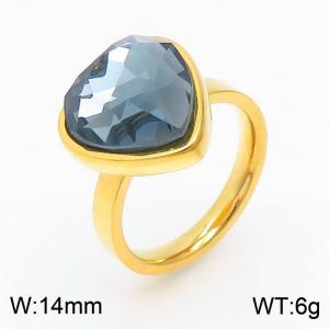 Heart-shaped gray Blue glass stone Ladies stainless steel gold ring - KR107864-Z