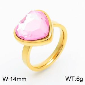 Heart-shaped pink Glass Stone Ladies Stainless Steel Gold ring - KR107866-Z