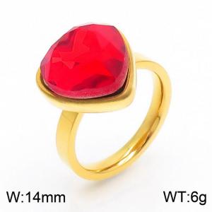 Heart-shaped red glass stone Ladies stainless steel gold ring - KR107870-Z