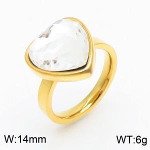 Heart-shaped white Glass Stone Ladies Stainless Steel gold ring - KR107872-Z