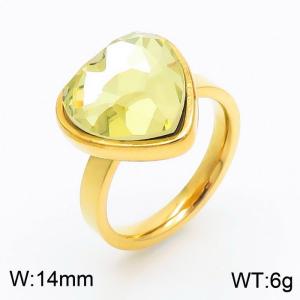 Heart-shaped yellow Glass Stone Ladies Stainless Steel gold ring - KR107874-Z