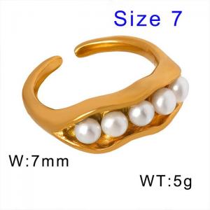 Gold Plated Open Wedding Band With Pearls Light Weight Hypoallergenic Stainless Steel Gold Ring For Women - KR107912-WGML
