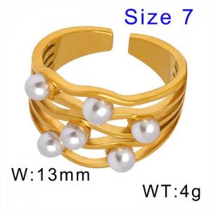Gold Plated Open Wedding Band Hypoallergenic Stainless Steel Gold Women Ring With Pearls - KR107914-WGML