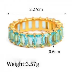 Stainless steel women's rectangular light  blue diamond crystal charm gold ring - KR107916-WGJD