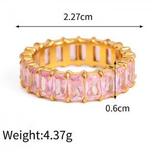 Stainless steel women's rectangular pink diamond crystal charm gold ring - KR107917-WGJD